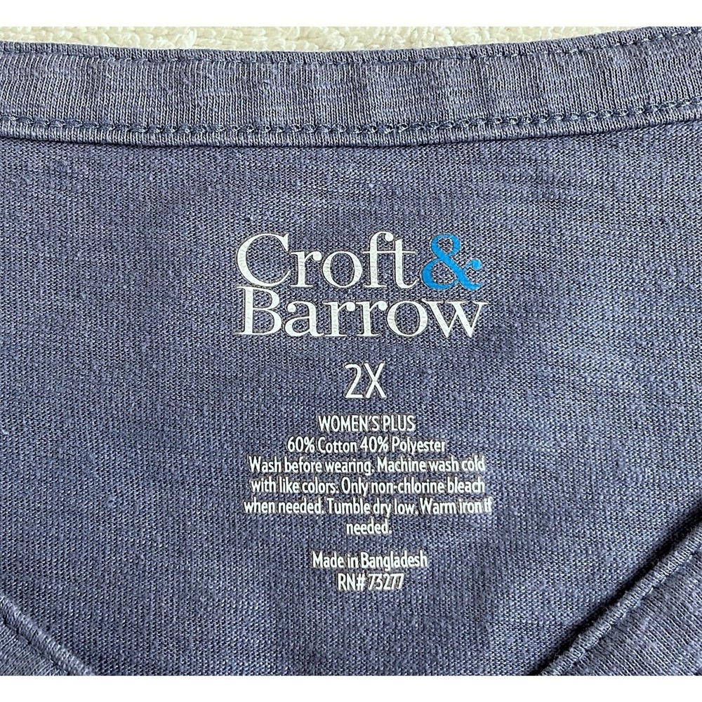 💥🏷️Plus Size 2X Croft & Barrow Henley Shirt Blue Button Front Short Sleeve - Picture 4 of 7